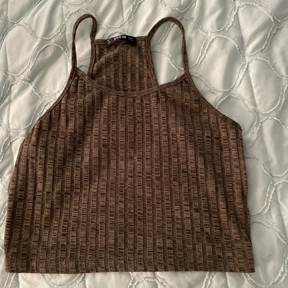 Green small shrub halter tank top ribbed